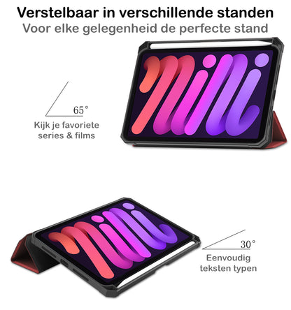 iPad Mini 6 Trifold Bookcase Hoes met Penhouder voor Apple Pen - Donkerrood