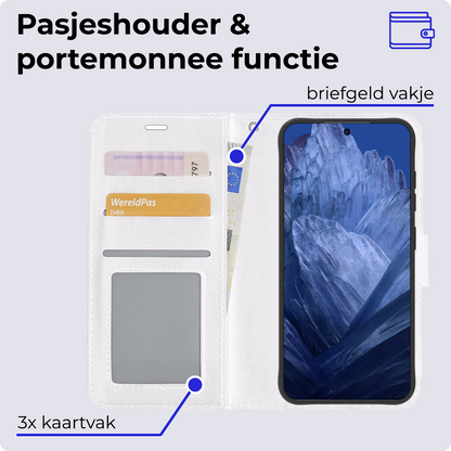 Google Pixel 8a Hoesje Bookcase Cover met Kaarthouder - Wit