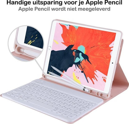 iPad 10.2 2019 Toetsenbord Hoes met Uitneembaar toetsenbord - Lichtroze
