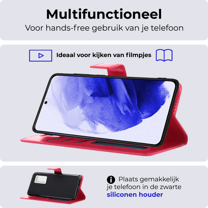 Samsung S21 Hoesje Bookcase Cover Uitneembaar - Donkerroze