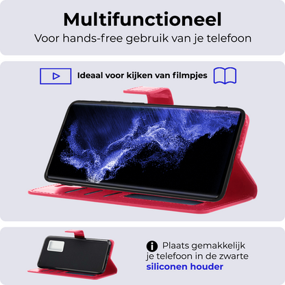Samsung S22 Ultra Hoesje Bookcase Cover Uitneembaar - Donkerroze