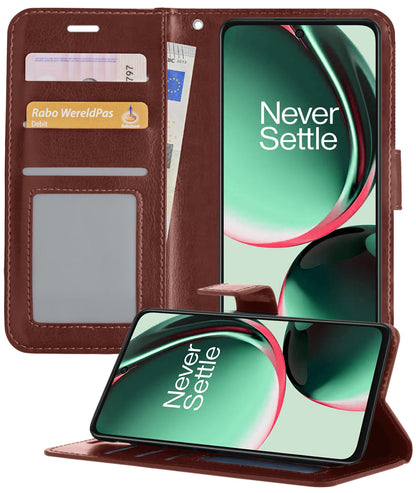 OnePlus Nord CE 3 Lite Hoesje Bookcase Cover met Kaarthouder - Bruin