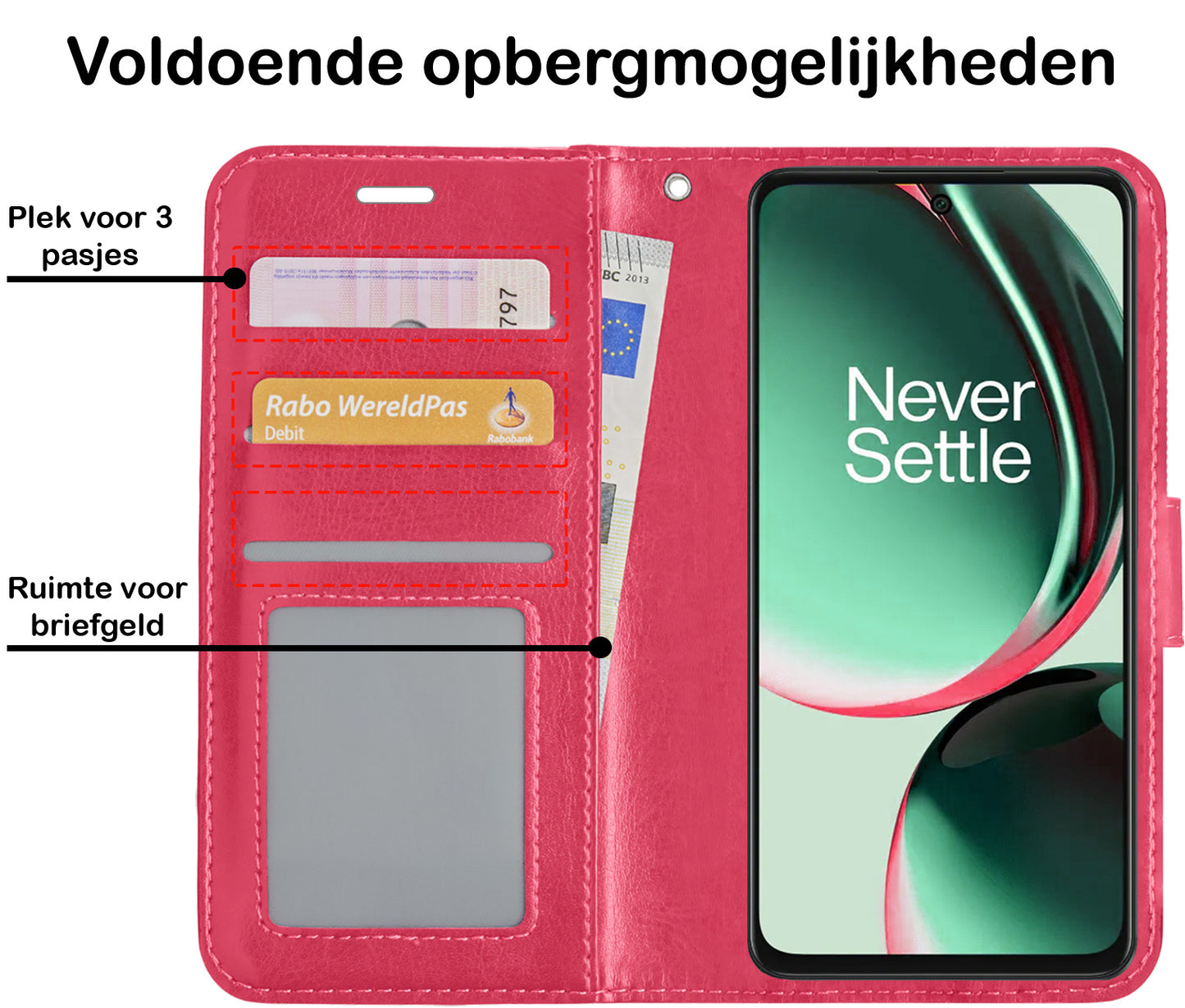 OnePlus Nord CE 3 Lite Hoesje Book Case Kunstleer - Donkerroze