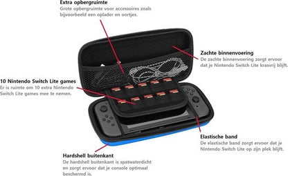 Nintendo Switch Lite Hard Cover Hoes met Koord - Blauw
