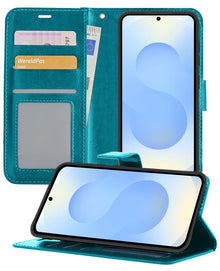 Samsung S25 Hoesje Bookcase Cover met Kaarthouder - Turquoise