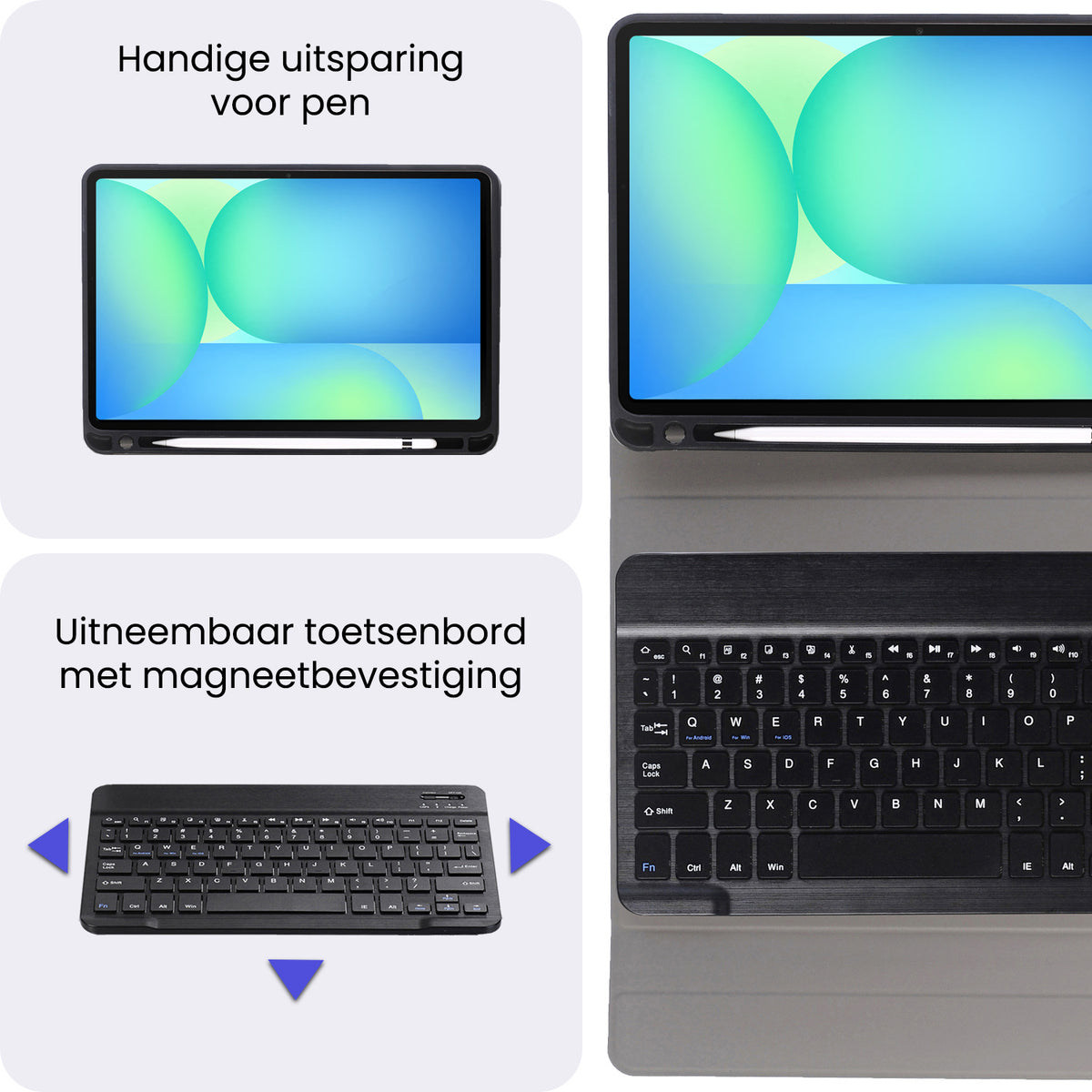 Beschermhoes Met Afneembaar Bluetooth-toetsenbord Voor Samsung Tab S10 FE/S9 FE/S9, UK-indeling, Zwart, 3 Kijkhoeken