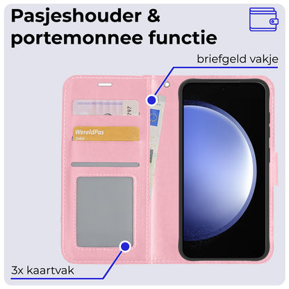 Samsung S23 FE Hoesje Bookcase Cover met Kaarthouder - Lichtroze