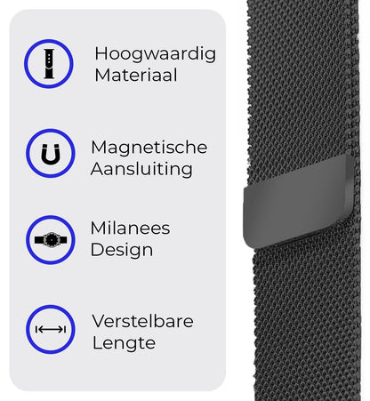Milanese Horlogeband Geschikt voor Samsung Watch 6 Bandje Milanees - Polsbandje Met Magneetsluiting Geschikt voor Samsung Galaxy Watch 6 Bandje Milanees - Zwart