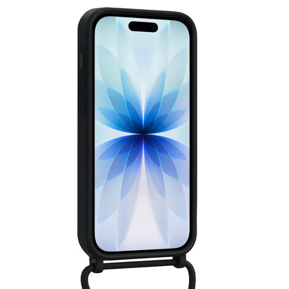 iPhone 17 Hoesje Met Telefoonkoord en Pasjeshouder Siliconen - Zwart