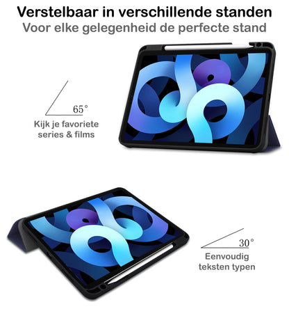iPad Air 2022 Trifold Bookcase Hoes met Penhouder voor Apple Pen - Donkerblauw
