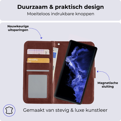 Samsung S22 Ultra Hoesje Bookcase Cover Uitneembaar - Bruin