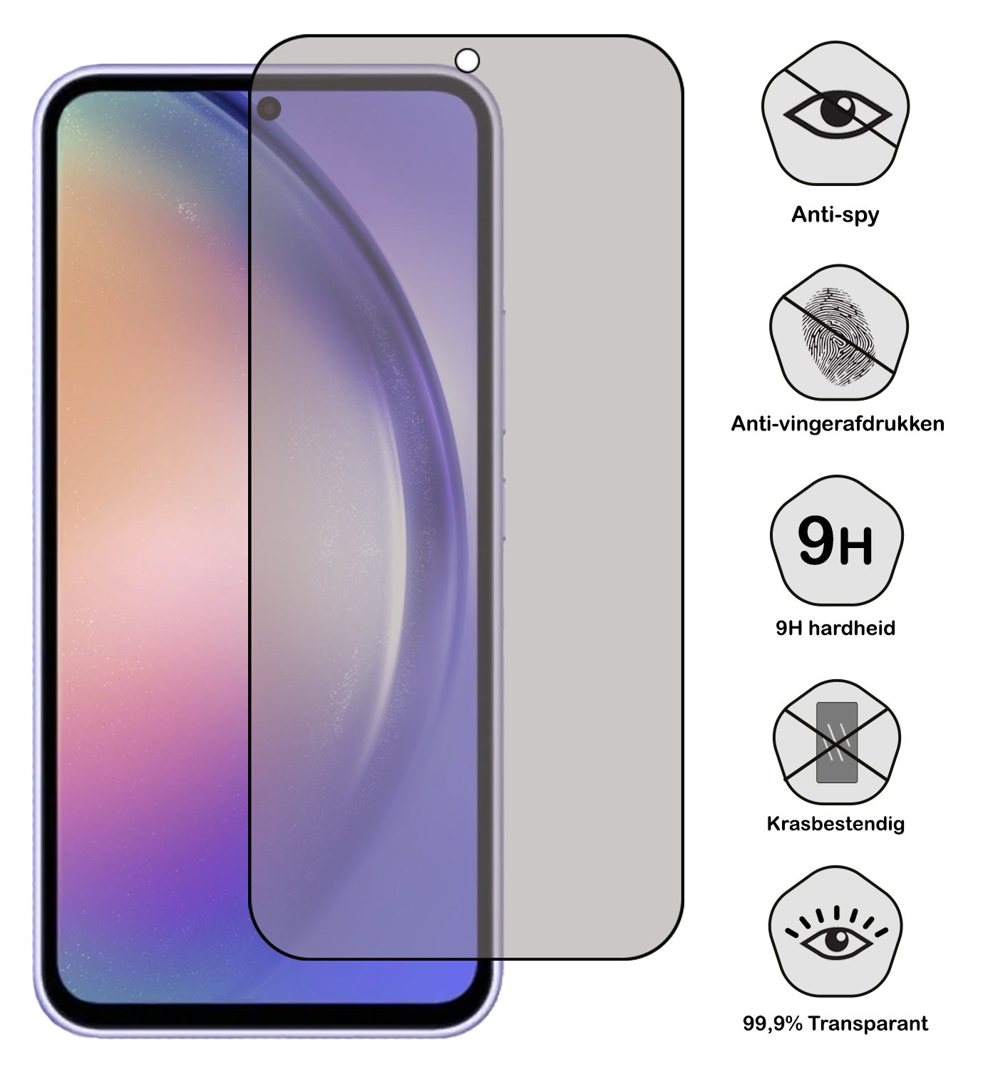 Samsung A54 Screenprotector Privacy Tempered Glass