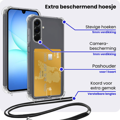 Samsung A17 Hoesje Kaarthouder met Koord Backcover Shockproof - Transparant