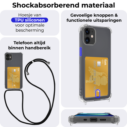iPhone 12 Mini Hoesje Kaarthouder met Koord Backcover Shockproof - Transparant
