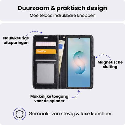 Samsung S26 Ultra Hoesje Bookcase Cover met Kaarthouder - Zwart