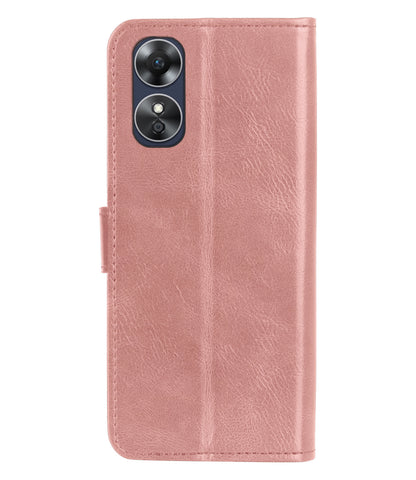 OPPO A17 Hoesje Bookcase Cover met Kaarthouder - Rosé goud
