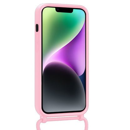 iPhone 14 Hoesje Met Telefoonkoord en Pasjeshouder Siliconen - Lichtroze