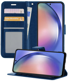 Samsung A54 Hoesje Bookcase Cover met Kaarthouder - Donkerblauw