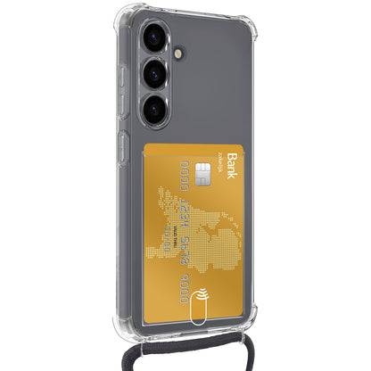 Samsung S25 Plus Hoesje Kaarthouder met Koord Backcover Shockproof - Transparant