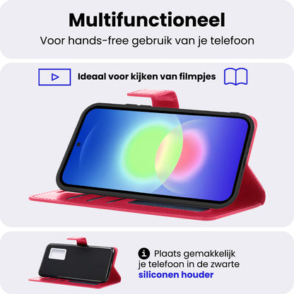 Samsung A27 Hoesje Bookcase Cover met Kaarthouder - Donkerroze