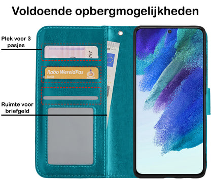 Samsung S21 FE Hoesje Bookcase Cover met Kaarthouder - Turquoise