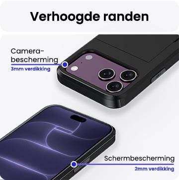 iPhone 18 Pro Hoesje Kaarthouder Hard Case Shockproof - Zwart