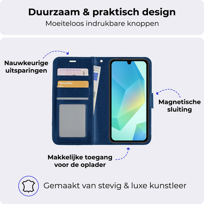 Samsung A16 Hoesje Bookcase Cover met Kaarthouder - Donkerblauw