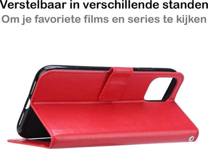 iPhone 12 Pro Hoesje Bookcase Cover met Kaarthouder - Rood