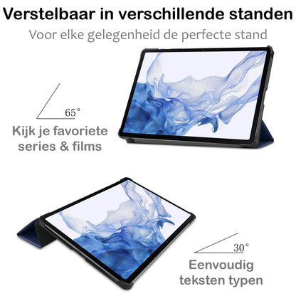 Samsung Galaxy Tab S10 Plus Trifold Bookcase Hoes met Penhouder voor S Pen - Donkerblauw