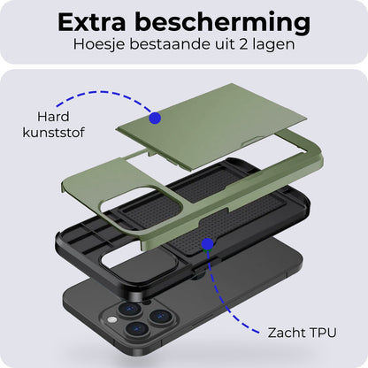 iPhone 14 Pro Hoesje Kaarthouder Hard Case Shockproof - Donkergroen