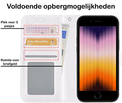 iPhone SE 2022 Hoesje Bookcase Cover met Kaarthouder - Wit
