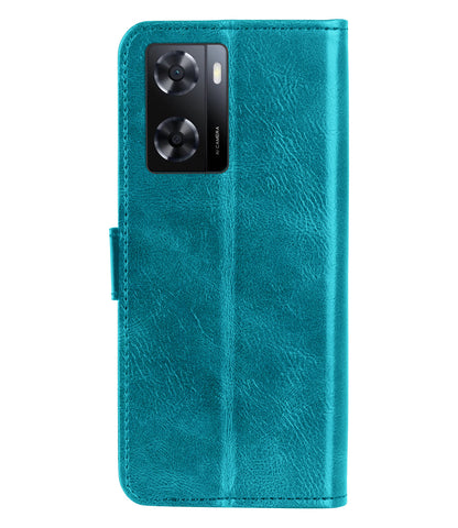 OPPO A57s Hoesje Bookcase Cover met Kaarthouder - Turquoise