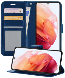 Samsung S21 Hoesje Bookcase Cover met Kaarthouder - Donkerblauw