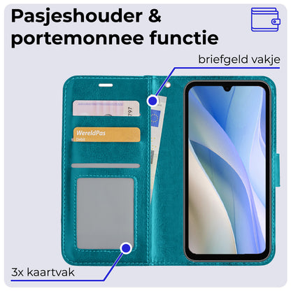 Samsung A15 Hoesje Bookcase Cover met Kaarthouder - Turquoise