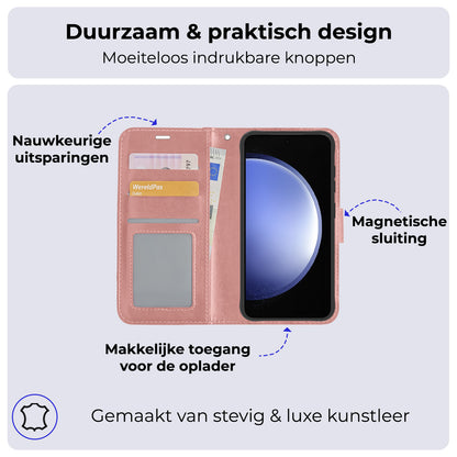 Samsung S23 FE Hoesje Bookcase Cover met Kaarthouder - Rosé goud