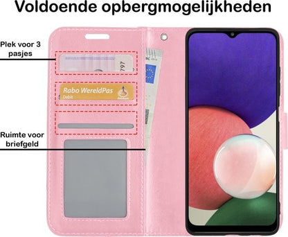 Samsung A22 5G Hoesje Bookcase Cover met Kaarthouder - Lichtroze