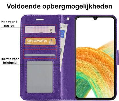 Samsung A33 Hoesje Bookcase Cover met Kaarthouder - Paars