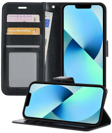 iPhone 13 Mini Hoesje Bookcase Cover met Kaarthouder - Zwart