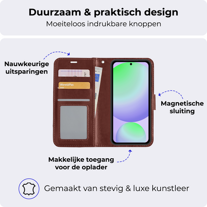 Samsung S24 FE Hoesje Bookcase Cover met Kaarthouder - Bruin