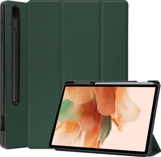 Samsung Galaxy Tab S7 FE Tablethoes Smcpen Met Screenprotector - Donkergroen