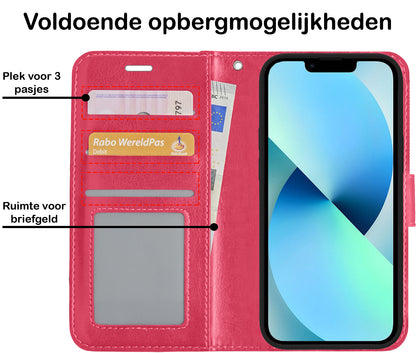 iPhone 13 Pro Hoesje Bookcase Cover Uitneembaar - Donkerroze