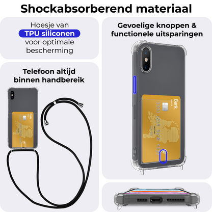 iPhone Xs Max Hoesje Kaarthouder met Koord Backcover Shockproof - Transparant