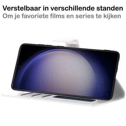 Samsung S23 Hoesje Bookcase Cover met Kaarthouder - Wit