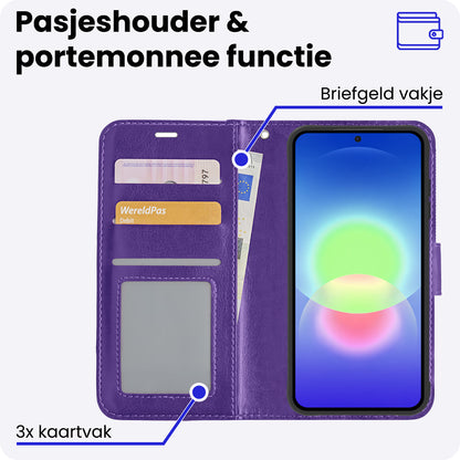 Samsung A27 Hoesje Bookcase Cover met Kaarthouder - Paars