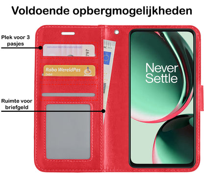 OnePlus Nord CE 3 Lite Hoesje Bookcase Cover met Kaarthouder - Rood