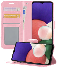 Samsung M22 Hoesje Bookcase Cover met Kaarthouder - Lichtroze