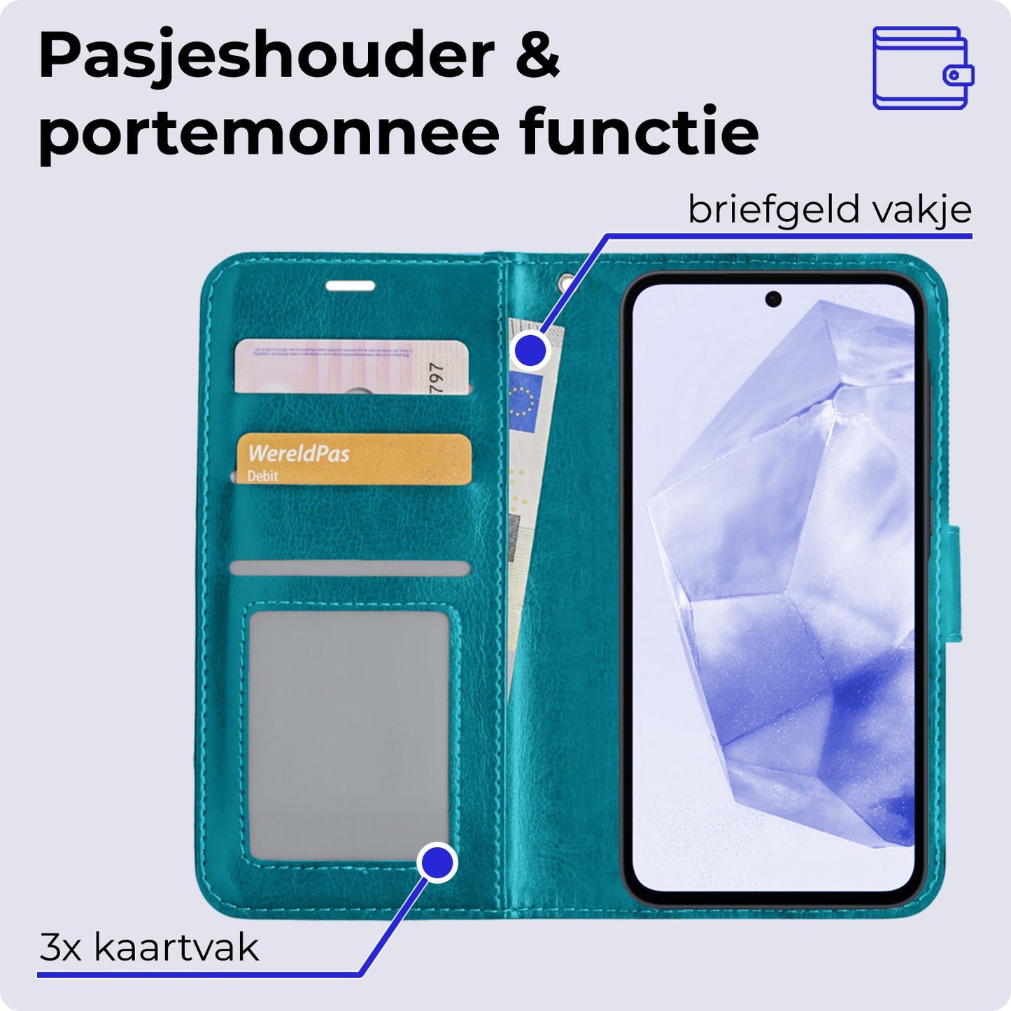 Samsung A35 Hoesje Book Case Kunstleer - Turquoise