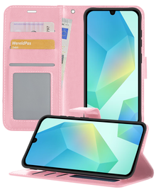 Samsung A16 Hoesje Bookcase Cover met Kaarthouder - Lichtroze