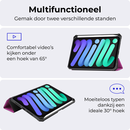 iPad Mini 7 Trifold Bookcase Hoes met Penhouder voor Apple Pen - Paars