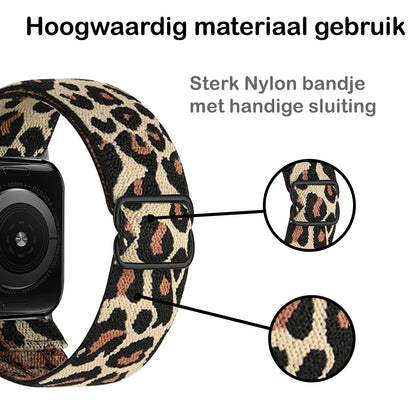 Horloge Bandje Geschikt Voor Apple Watch 1-8 / SE - 38/40/41 mm Bandje Stof - Panter Geel